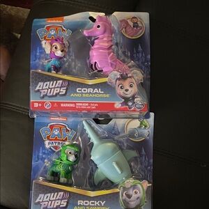Paw Patrol Aqua Pups! Rocky & Sawfish and Coral & her Seahorse! Set of 2 New